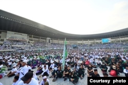 Sekitar 15 ribu kader dan simpatisan Partai Kebangkitan Bangsa PKB hadiri perayaan ulang tahun PKB yang ke-25 di Stadion Manahan, Solo, hari Minggu (23/7) (courtesy: Setpres RI).