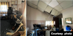 Kiri dan kanan: Kondisi kamar Farid yg rusak dalam serangan balasan Israel di Gaza, Palestina Minggu (8/10) (foto: dok. pribadi).